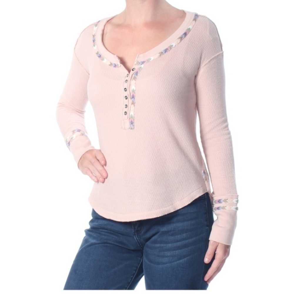 We the Free / Free People Rose Rainbow Thermal Embroidery Henley Top